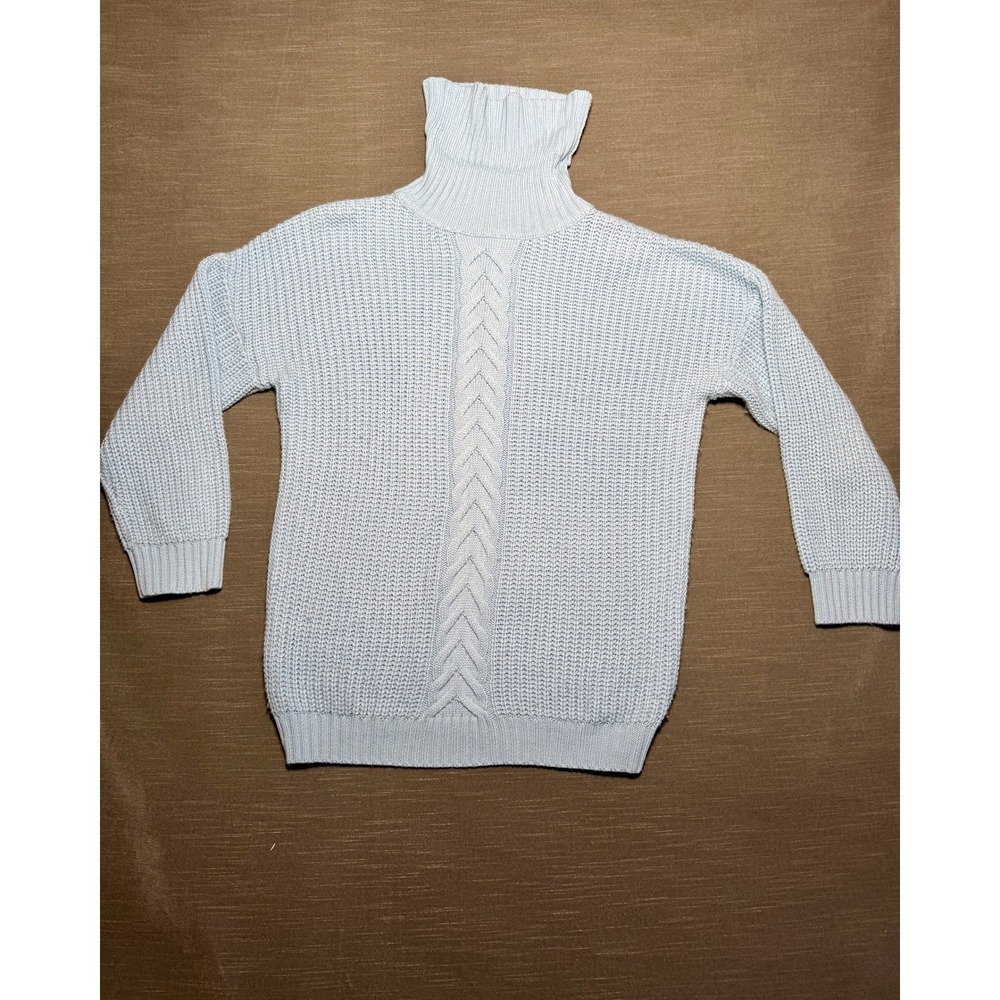 VICI Womens Light Blue Chunky Knit Turtleneck Sweater Chevron‎ Cable SW4001 M